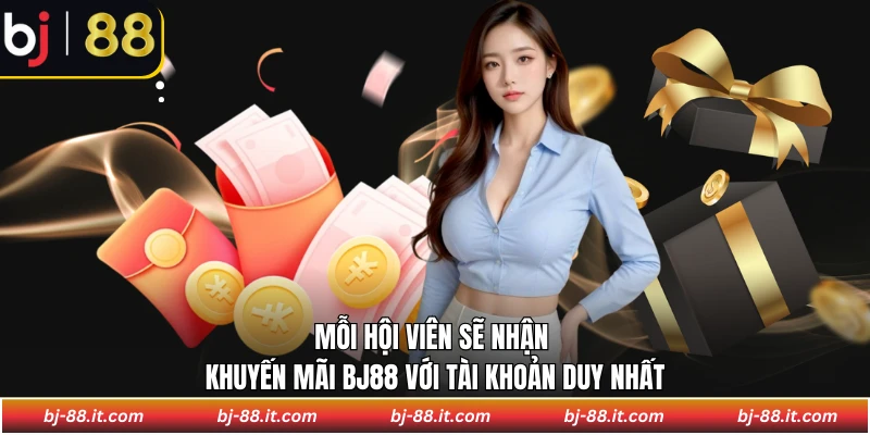 Mỗi hội viên sẽ nhận khuyến mãi BJ88 với tài khoản duy nhất